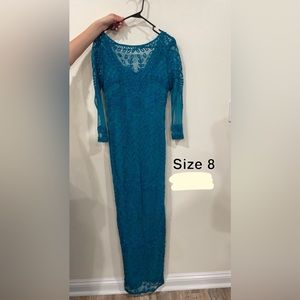 JS Collection Ribbon Soutache Illusion Teal Gown, Size 8